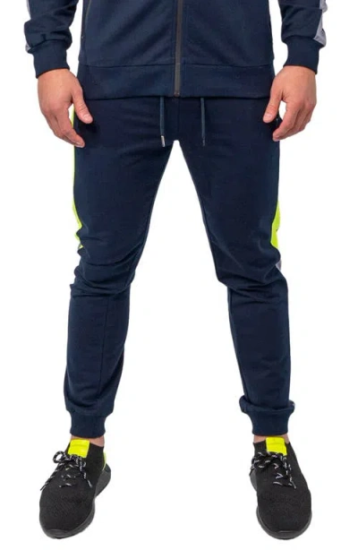 Maceoo Level Neon Striped Jogger Pants In Blue