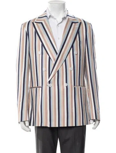 Pre-owned Maceoo Linen Striped Blazer W/ Tags In Neutrals