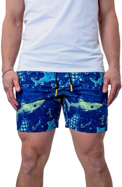 Maceoo Lion Shark Blue Swim Trunks