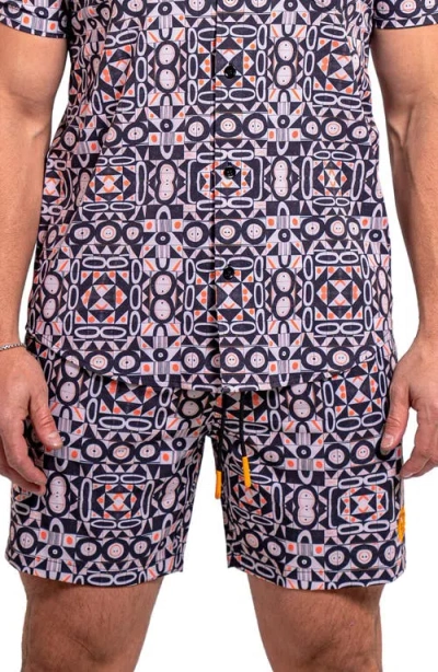 Maceoo Liontiles Print Black Swim Trunks In Multi