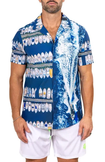 Maceoo Marthy Blue Camp Shirt In Multi