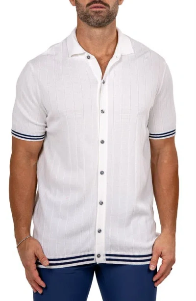 Maceoo Marthy Knit Short Sleeve Button-up Shirt In White