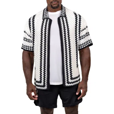 Maceoo Marthy Knit Short Sleeve Button-up Shirt In White