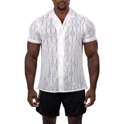 Maceoo Marthy Knit Short Sleeve Button-up Shirt In White