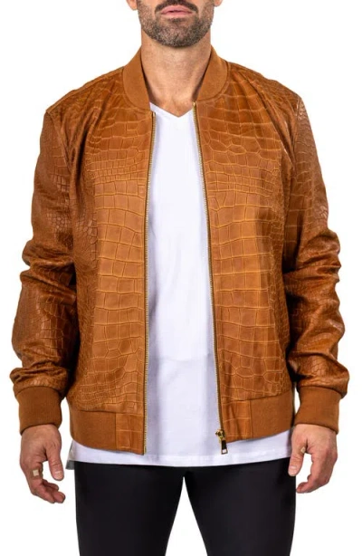 Maceoo Marthyr Croc Embossed Leather Bomber Jacket In Multi