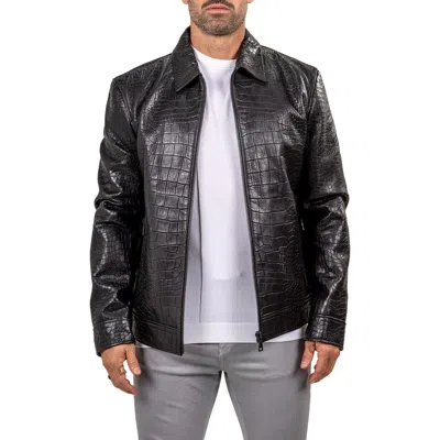 Maceoo Marthyr Croc Embossed Leather Jacket In Black