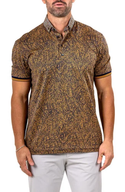 Maceoo Marthyr Grid Print Contrast Collar Cotton Polo In Brown