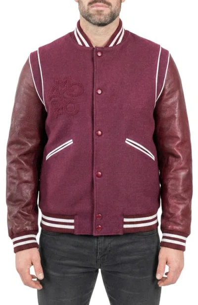 Maceoo Marthyr Leather Sleeve Varsity Jacket In Gold