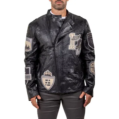 Maceoo Marthyr Python Embossed Faux Leather Jacket In Black