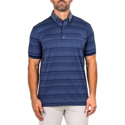 Maceoo Marthyr Stripe Contrast Collar Cotton Polo In Blue