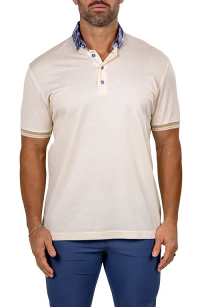 Maceoo Marthyr Textured Contrast Collar Cotton Polo In Neutral