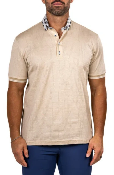 Maceoo Marthyr Textured Contrast Collar Cotton Polo In Neutral