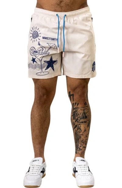 Maceoo Marty Embroidered Swim Trunks In Neutral