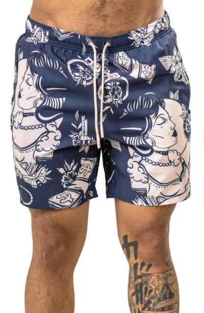 Maceoo Martyr Print Swim Trunks In Multi