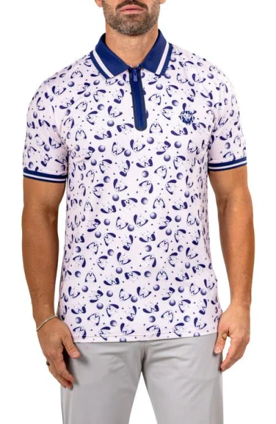 Maceoo Martyr0006 Print Zip Golf Polo In White