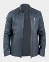 Maceoo Textured Leather Jacket In Blue