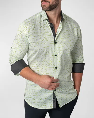 Maceoo Men's Contrast-reverse Patterned Dress Shirt In Green