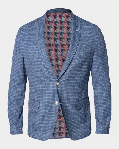 Maceoo Men's Descartes Vortex Check Unconstructed Blazer In Blue