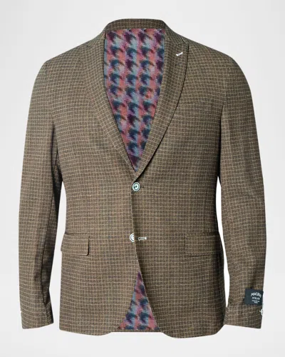 Maceoo Men's Descartes Vortex Grid Check Unconstructed Blazer In Brown