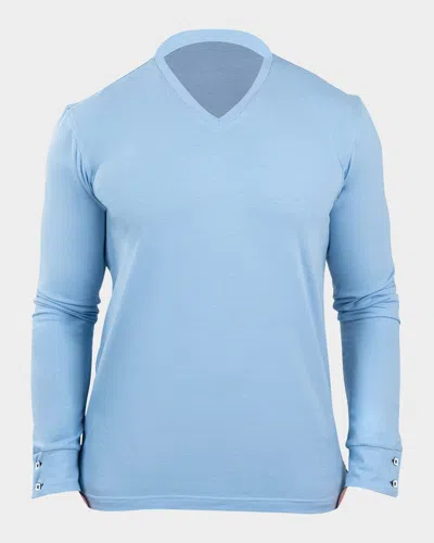 Maceoo Men's Edison Solid V-neck Shirt In Blue