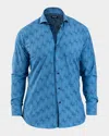 Maceoo Men's Einstein Abstract Linework Stretch Sport Shirt In Blue