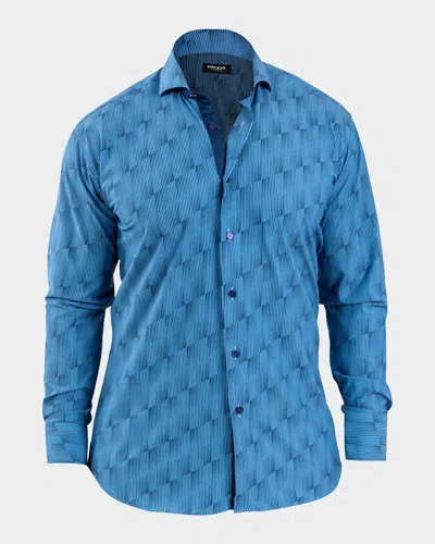 Maceoo Men's Einstein Abstract Linework Stretch Sport Shirt In Blue