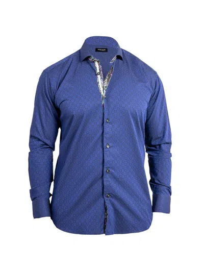 Maceoo Einstein Ascension0083 Blue Tonal Diamond Cotton Button-up Shirt