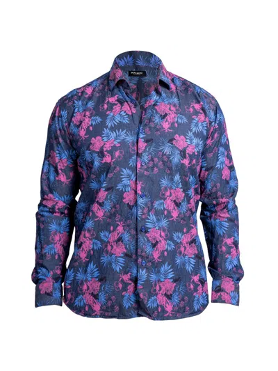 Maceoo Engineered Ascension0093 Blue Floral Cotton Button-up Shirtr