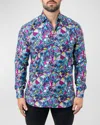 Maceoo Fibonacci Abstract Skull Cotton Button-up Shirt In Blue
