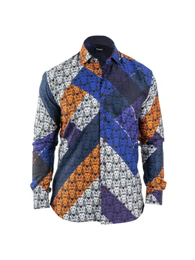 Maceoo Fibonacci Lion Print Contemporary Fit Button-up Shirt In Black