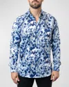 Maceoo Fibonacci Atlantis Blue Egyptian Cotton Button-up Shirt In Blue