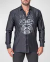 Maceoo Fibonacci Lion Crown Regular Fit Cotton Blend Button-up Shirt In Black