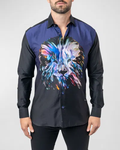 Maceoo Men's Fibonacci Lion Paint Dress Shirt In Black