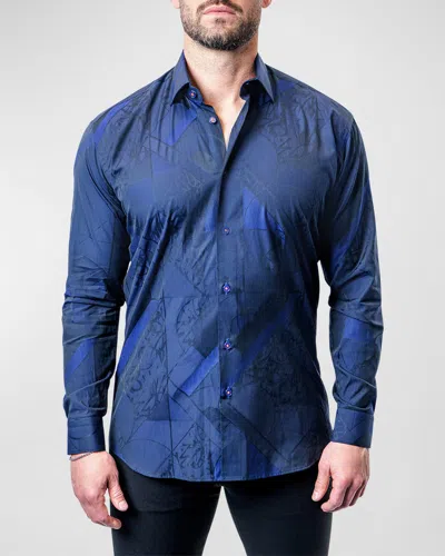 Maceoo Men's Fibonacci Patterned Dress Shirt In Blue