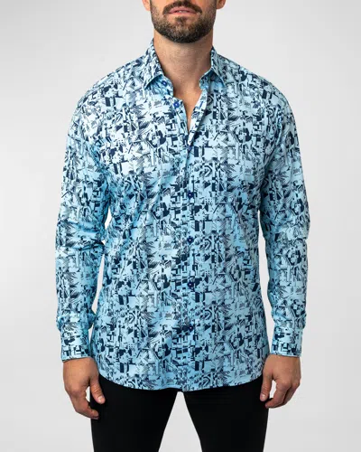 Maceoo Men's Fibonacci Polynesian Dress Shirt In Blue