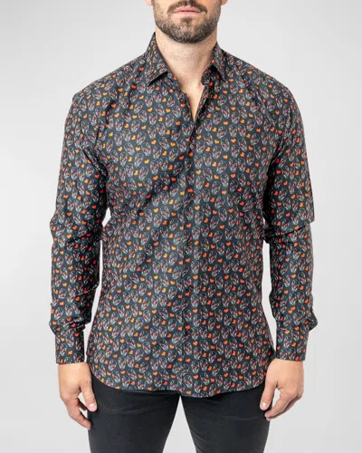 Maceoo Men's Fibonacci Skull Heart Dress Shirt In Black