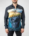 Maceoo Fibonacci Skull Island Cotton Button-up Shirt In Black
