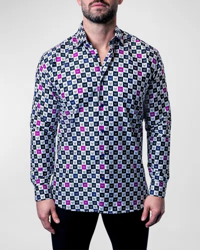 Maceoo Men's Fibonacci Skull Squares Dress Shirt In Multi