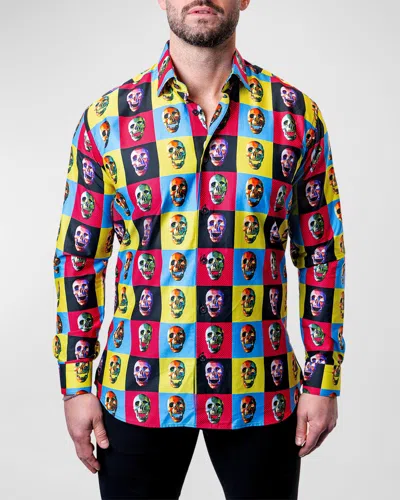 Maceoo Men's Fibonacci Skulls Dress Shirt In Multi