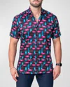 Maceoo Galileo Chain Multi Short Sleeve Contemporary Fit Button-up Shirt In Multi