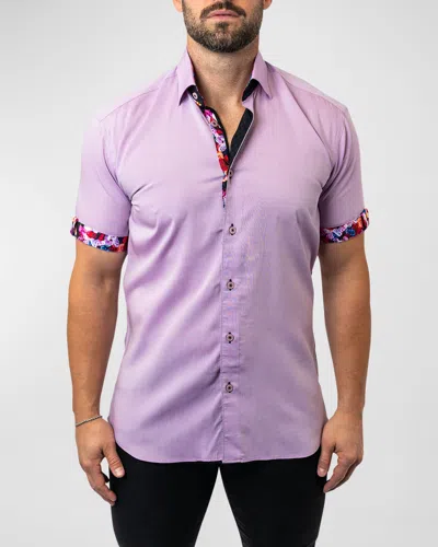 Maceoo Men's Galileo Contrast-trim Sport Shirt In Purple