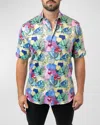 Maceoo Galileo Sidney Multi Contemporary Fit Short Sleeve Button-up Shirt In Yellow
