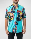 Maceoo Galileo Skullstar Blue Short Sleeve Button-up Shirt In Blue