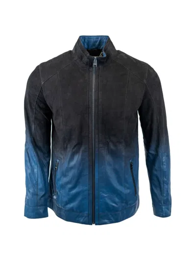 Maceoo Men's Leather Degrade Jacket In Blue