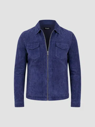 Maceoo Men's Leather Jacket In Blue