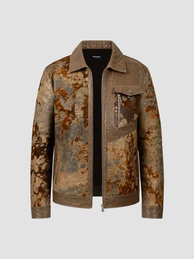 Maceoo Leather & Genuine Calf Hair Jacket In Brown