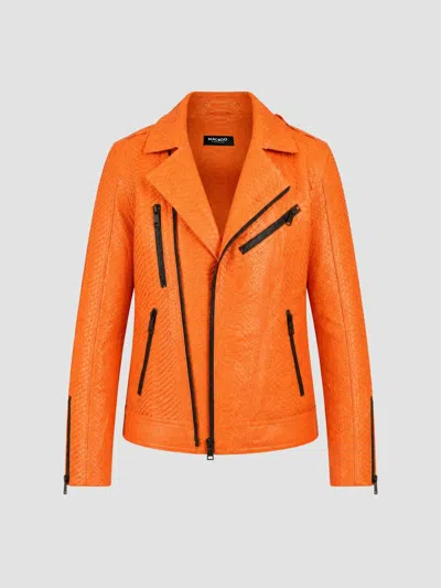 Maceoo Men's Python Leather Jacket In Orange