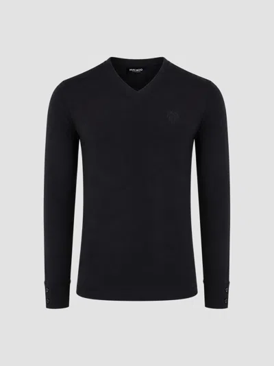 Maceoo Men's V-neck Ss Long Sleeve T-shirt In Black