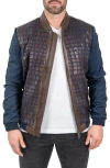 Maceoo Mixed Media Leather Jacket In Blue