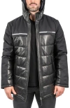 Maceoo Mixed Media Leather Quilted Bomber Jacket In Black